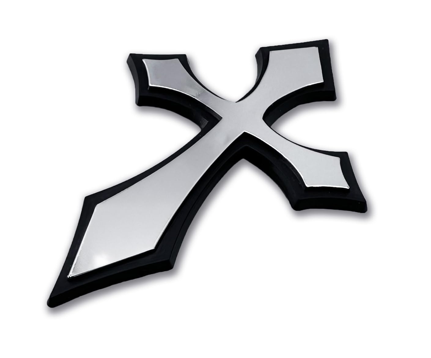 Christian Cross szpiczasty plastikowy chromowany emblemat do samochodów, ciężarówek i wszystkich samochodów, uniwersalne dopasowanie 9,7 cm x 6,9 cm, odporne na warunki atmosferyczne