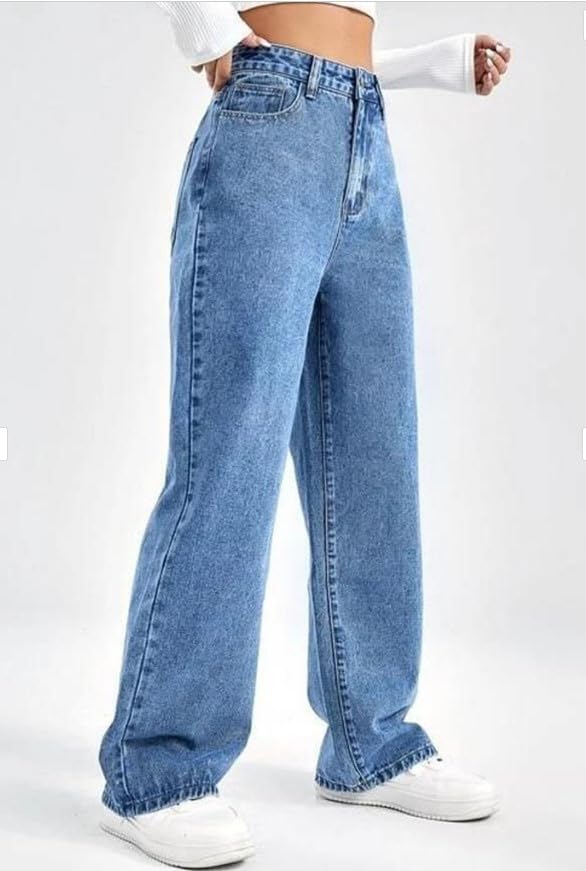 Image of Women High Rise High Waist Stretchable Baggy Oversized Loose Fit Casual Wear Denim Jeans