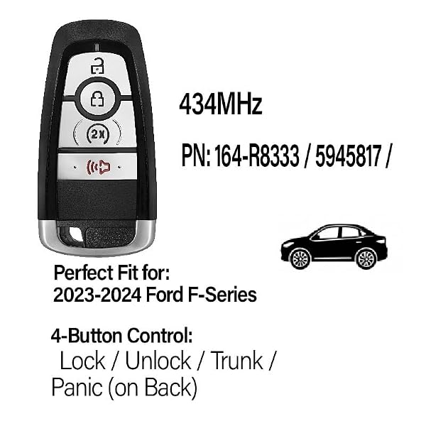 Keylessbest Key Fob Remote Replacement for 2023 2024 Ford F-Series 4 Buttons 434MHz,Black by Keylessbest - Used condition - Image 3