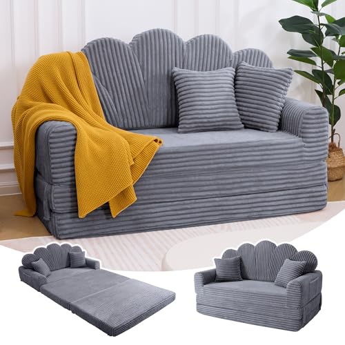 IRONCK Schlafsofa 2-Sitzer Sofa mit Schlaffunktion Boneless Sofa Bed aus Cord & Schaum, Sofabett 153x267cm, Klappbar Schlafcouch, 2 Kissen &...