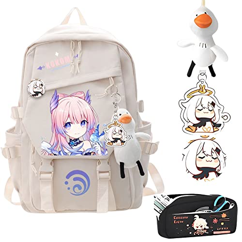 PITIKI Fashion Anime Rucksack Genshin Impact Sangonomiya Kokomi 45L Laptop Rucksack Anime Travel Rucksack aus hochwertigem Nylon (cool schwarz),Weiß Cover