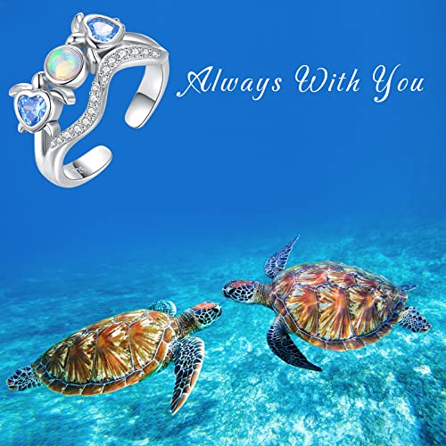 Ejalen 925-Sterling-Silver Opal Sea Turtle Ring - Inspirational I Love You Forever Adjustable Open Nature Ocean Mother Daughter Ring Cute Animal Jewelry Gifts For Women Girls (Turtle Wave Ring) #TOP1