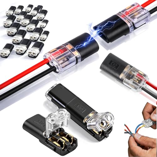 Quick Connect Wire Connectors, No Stripping Double Wire Plug in Connector, Reusable Low Voltage Wire Connector with Locking Buckle for LED Strip Lights and DIY Model Kit, 18-22AWG (100Pcs)