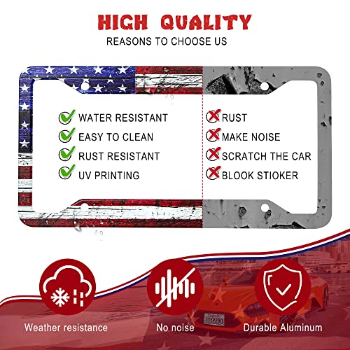 American Flag License Plate Frames - 2 Pack Vintage License Plate Frame, Aluminum Metal Personalized License Plates, Universal Us Canadian For Car With 4 Holes, Complete Accessories #TOP3