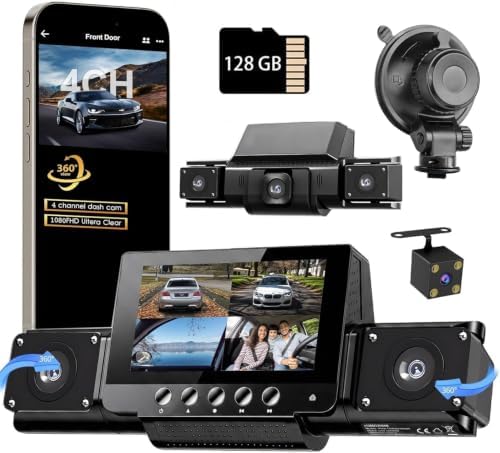 4 Channel 360° Dash Cam Front Rear Suction Cup Mount Set image 5