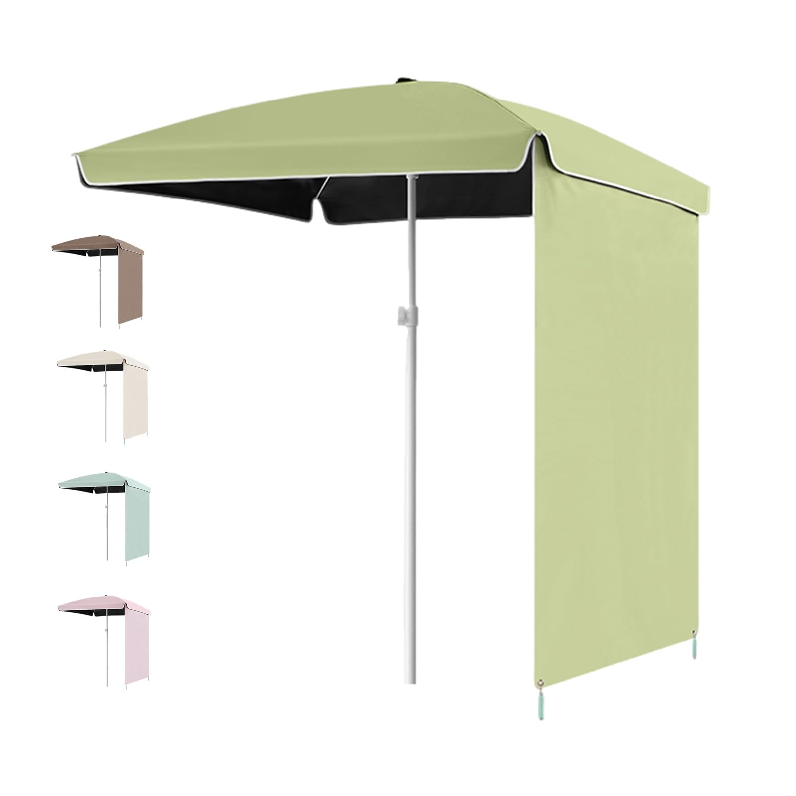 NOIRDA Outdoor Parasol With Sunshade Curtain, 160x160cm 200x200cm Rectangular Camping Umbrella,for Garden, Patio, Beach, Market Table, Lawn, Pool(Green,200cm/f6.5)