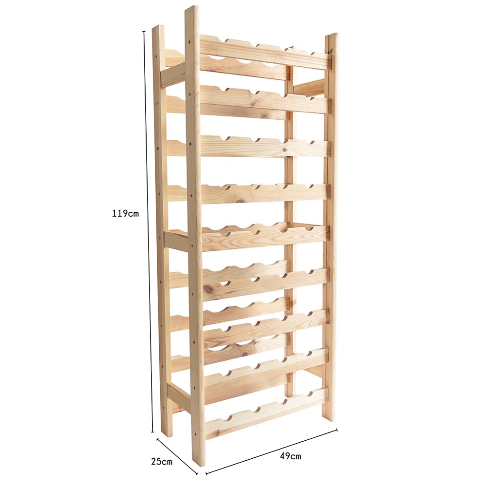 Box and beyond - Range-Bouteilles - 49 x 25 x 120 cm - Bois - 9 Etagères - pour 36 Bouteilles - Porte-Bouteilles, Etagères Bouteilles - Rangement, Stockage - Garage, Cave, Cuisine - Style Naturel