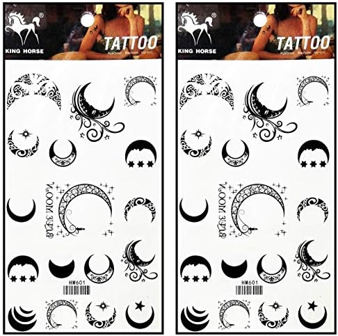Tattoos 2 Sheets The Sun Star Crescent Moon Temporary Tattoos Body Art Stickers Fake Waterproof Removable Stickers Party for Teens Men Women