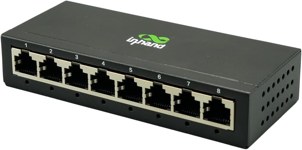 InHand ES220-8T 8-Port Unmanaged Gigabit Switch | Plug and Play Network Extender | Fanless Metal Casing for Business, Office & Home Network with US Power Plug
