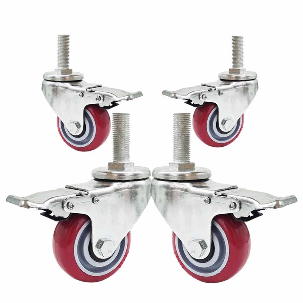 100mm Roulettes Pivotantes en PU, Lot de 4, M20*30/60/100/150mm Roulettes Robuste pour Industriel Transport avec Frein, Roues Silencieux de Rechange (Size : M20*100mm)