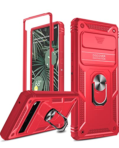 LeYi for Google Pixel 6 Pro Case: Case for Pixel 6 Pro with Slide Camera Cover, 360 Full Body Military-Grade Phone Case with Kickstand for Pixel 6 Pro, Red