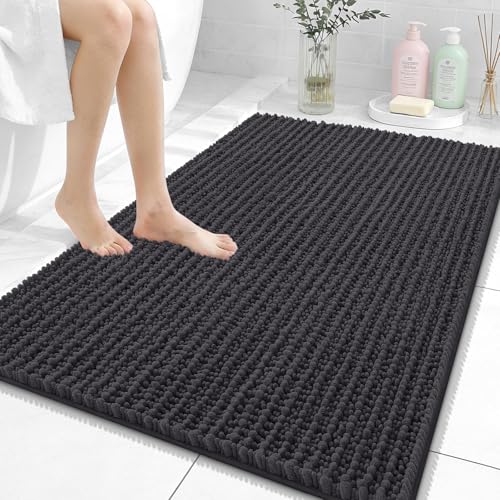 Image of OLANLY Bathroom Rug Mat 40x32, Thick Soft and Absorbent Chenille Bath Mat, Non-Slip Rubber Backing, Machine Washable Quick Dry Bath Rugs for Tub Shower Floor, Home Decor Accessories, Dark Grey