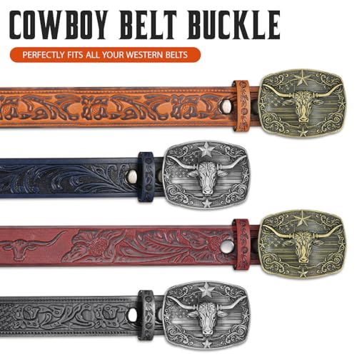 image for Superkred Mens Belt Buckle Western Cowboy - Texas Bull Western Belt Bu