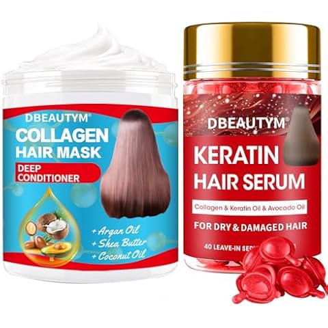 Collagen Hydrating Hair Mask Keratin Hair Serum,Natural Deep Conditioner Hair Mask,Moisturizing Hair Oil for Split Ends, Hair Styling Serum for Frizzy & Dry Hair,Keratin Styling Oil Capsules Cover