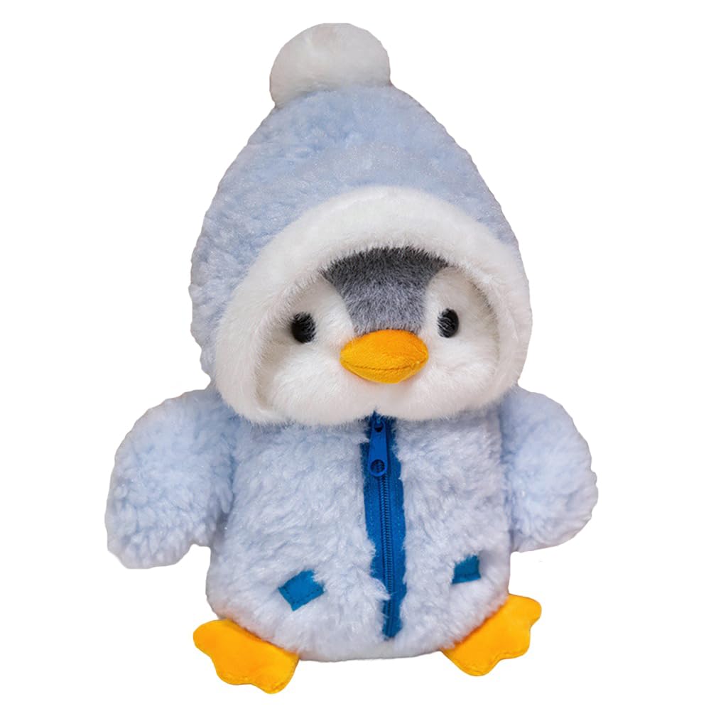 8Inch Penguin Stuffed Animal with Winter Coat Stuffed Penguin Plushie Toys Birthday Xmas Gift for Kids Blue
