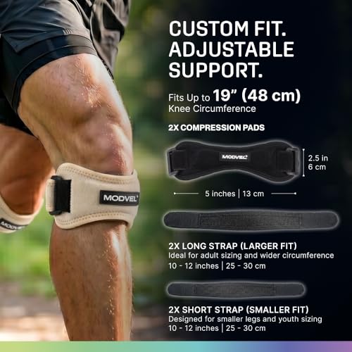 Image of Modvel Knee Strap Patella Tendon Support Brace Band, One Size, 2-Pack | Adjustable patellar tendon support strap reduces pressure on the patella; works as a knee strap, patella band and brace