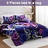A Nice Night Galaxy 6pcs Bed in A Bag Purple and Blue Dreamy 3D Butterfly Printed, Butterflies Bedding Twin Comforter Set, for Girls Kids Teens #1