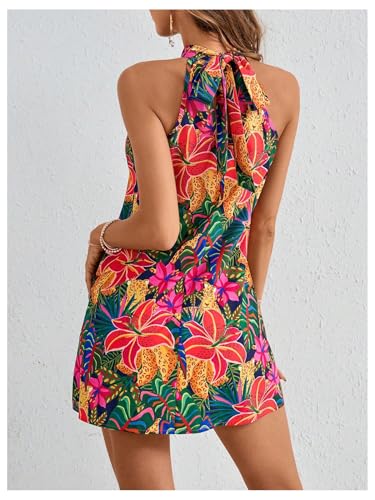 Image of Floerns Women's Sleeveless Floral Print Sundress Halter Neck A Line Short Dress