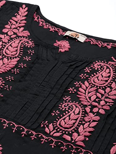 Image of Ada Women's Cotton Straight Fit Tunic Hand Embroidered Straight Lucknow Chikankari Kurta Kurti A411435
