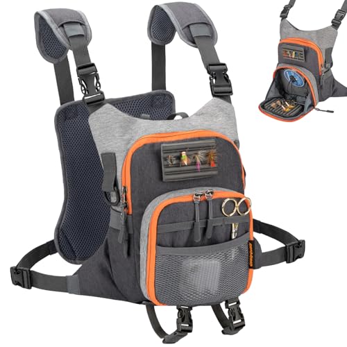QulayQualy Fly Fishing Chest Pack Vest Bag - Fishing Tackle Storage Fits Up to 2 Fly Boxes Fly Fishing Bag for Outdoor