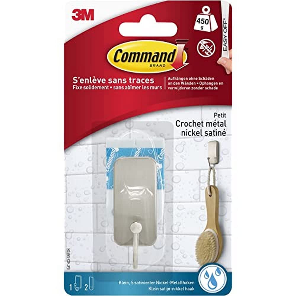 Command Satin Nickel Bathroom Narrow Metal Hooks 1 Hook 25 Tips