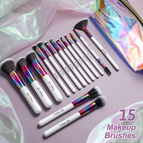 Bs-Mall Makeup Brushes 15Pcs Makeup Brushes Premium Synthetic Powder Foundation Blush Contour Concealers Lip Brushes With Cosmetic Bag #TOP5