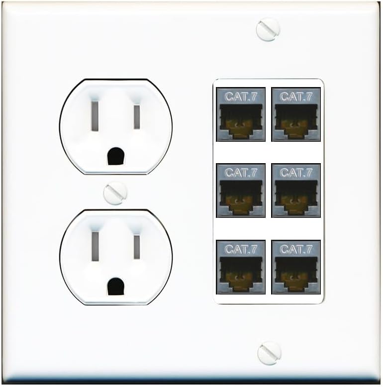 RiteAV 6 Port Cat7 Shielded Ethernet Wall Plate - Tamper Resistant Outlet [Round White]