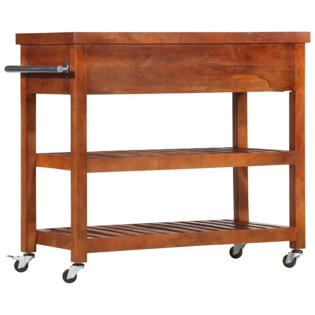 Générique Vintage wózek kuchenny z litego drewna akacjowego 100 x 48 x 89 cm, z 4 kółkami, w tym 1 zamykany, szufladami i półkami do przechowywania, boczny wieszak na ręczniki, stabilny