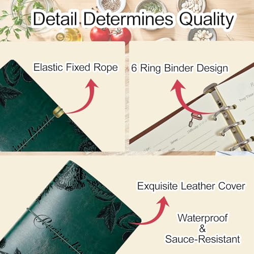 Image of Blank Recipe Book to Write in Your Own Recipes, Leather Cookbook