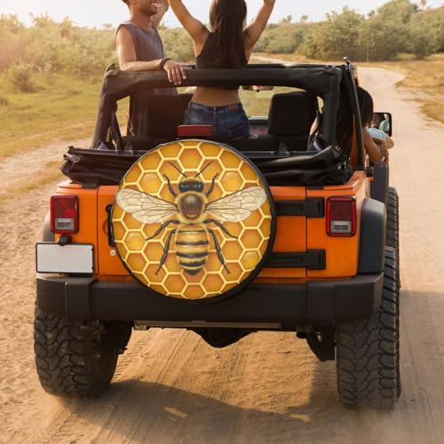 Image of Delerain Yellow Bee Spare Tire Cover Wheel Protectors Sun Protector Waterproof for Jeep Trailer RV SUV Truck and Many Vehicle(16 Inch for Diameter 29 inch-31 inch)