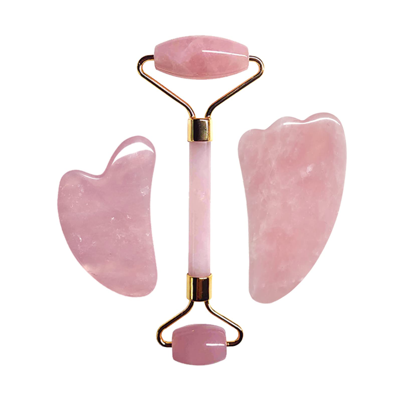 Natural Rose Quartz Jade Roller Massager Real Jade Gouache Massager Jade Roller Set Guasha Board,3pcs Type C1
