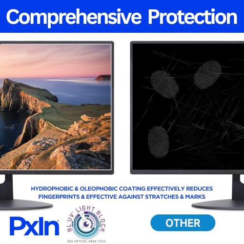 Image of Pxin 19 Inch (16:9) Monitor Screen Protector | Anti Glare | Touch Support | Blue Light Filter | 99% UV A /B /C Block | Scratch Resistant Matte Film | Reduce Digital Eye Strain