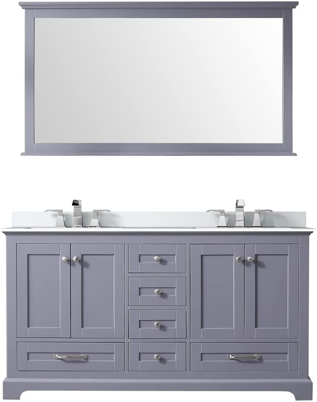Dukes 60 in. W x 22 in. D Dark Grey Double Bath Vanity, Cultured Marble Top, Faucet Set and 58 in. Mirror
