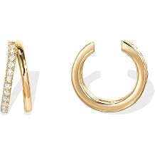 PAVOI 925 Sterling Silver 14K Gold Plated Cubic Zirconia Sparkling Round Huggie Ear Cuff Gold Earrings for Women | Clip On Cartilage
