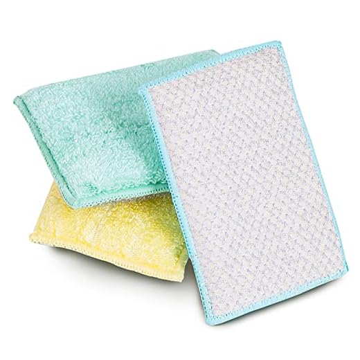 Smart Design Heavy Duty Scrub Sponge with Bamboo Odorless Rayon Fiber - Set of 9 - Ultra Absorbent - Soft and Metallic Scrub - Cleaning, Dishes, and Hard Stains - Spring - Yellow, Mint, Blue