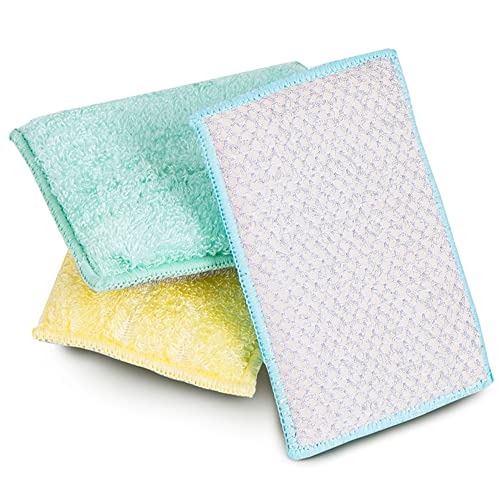 Image of Smart Design Non Scratch Scrub Sponge with Bamboo Odorless Rayon Fiber - Set of 36 - Ultra Absorbent - Soft and Scrubber Side - Cleaning, Dishes, and Hard Stains - Spring - Yellow, Mint, Blue