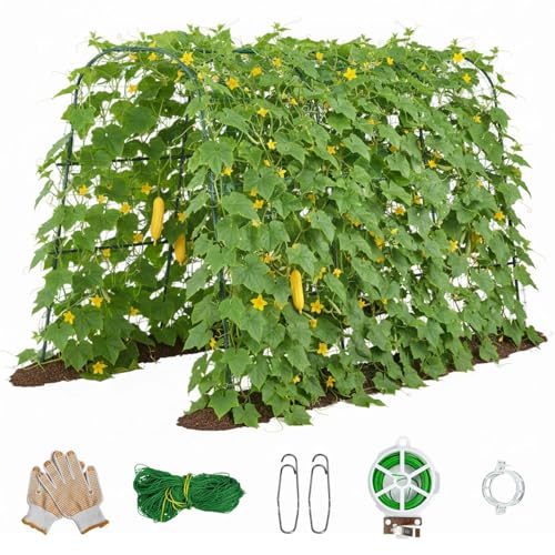 163x122cm Rankgitter Gurken Hochbeet U-förmiges Rankgitter Gurken Tunnel Wetterfestes Pflanzenstütze Set für Garten Hochbeet Stabiles Spalier für Erbsen Gemüse Kletterpflanzen inkl. Netz & Zubehör