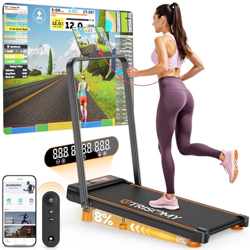 Trisomy Upgrade 3.5HP Walking Pad Treadmill with Incline & Handle Bar, Small Treadmill, Portable...