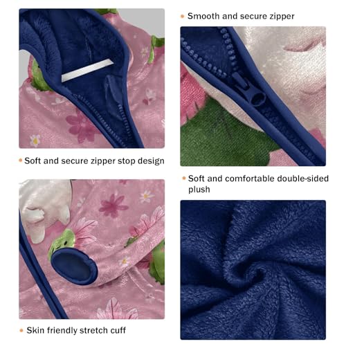 Cute Floral Axolotl Background Toddler Fleece Jacket Girl Boys Hooded Fleece Jacket Coat Warm Outwear Zip-up 3-10T3