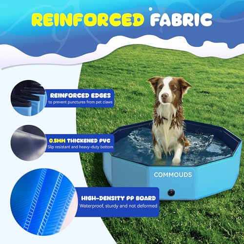 Image of COMMOUDS Foldable Dog Pool, Collapsible Hard Plastic Dog Kiddie Swimming Pool, Portable Pet Bath Tub Wading Pools for Kids and Puppy Small Medium Large Dogs(79inch.D x 16inch.H)