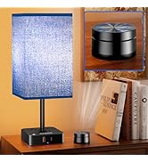 Bedside Lamp & Desk Lamp with Remote, Touch Control, USB-C/A Ports + Outlets | Blue Fabric Shade ...