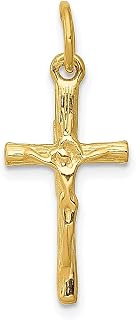 Colar de ouro amarelo 14 k cruz crucifixo religioso pingente joias finas latinas presentes para mulheres para ela, Pedra Ouro amarelo Pedra
