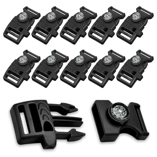 Lot de 10 Boussole à Sifflet Boucle Sangle avec Fermoir Bracelet Paracorde Plastique, Sac à Dos Attache Sangle, Attache Rapide Enfichable de Survie d'urgence