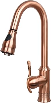 Akicon Single-Hole Pull-Down Sprayer Copper Kitchen Sink Faucet Single Handle Copper