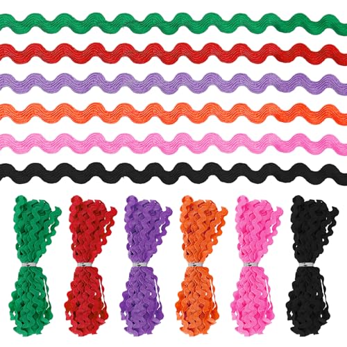 Swpeet 6Pcs 5m/ 0.3 Inch Colorful Rick Rack Trim Ribbon Kit, Wave...
