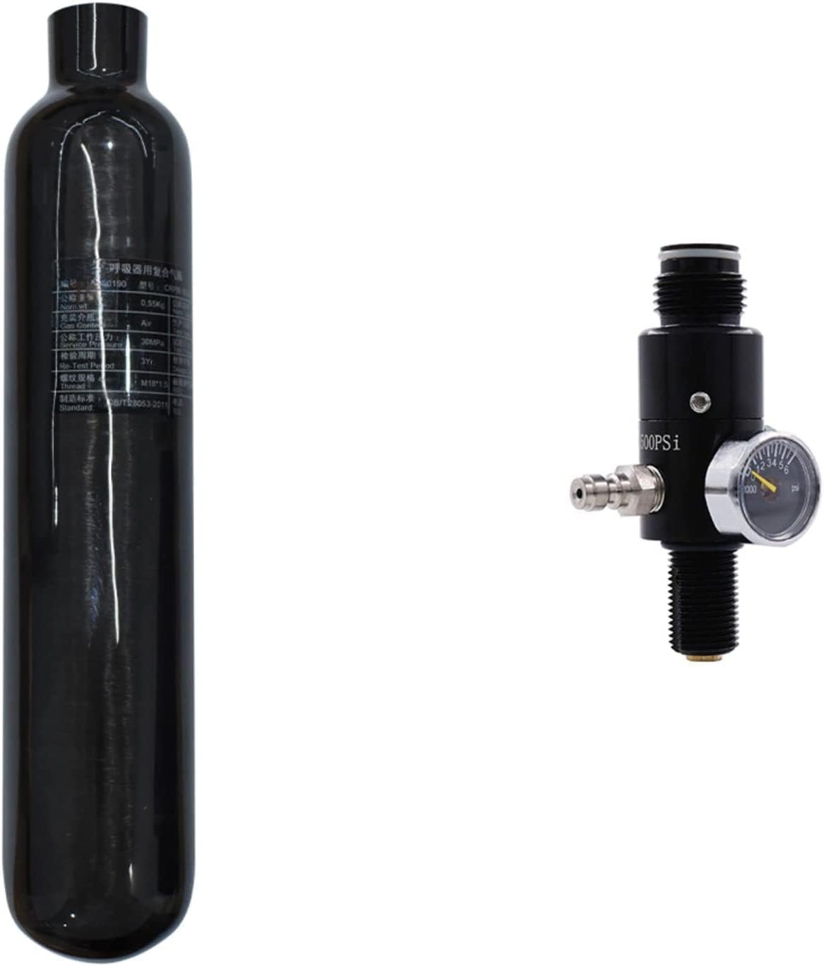 TUXING 4500psi Carbon Fiber PCP Paintball Tank 0.5L CE Approved Composite Cylinder with Paintball Regulator Valve Regulator Gauge Output Pressure:2200psi-M18*1.5…