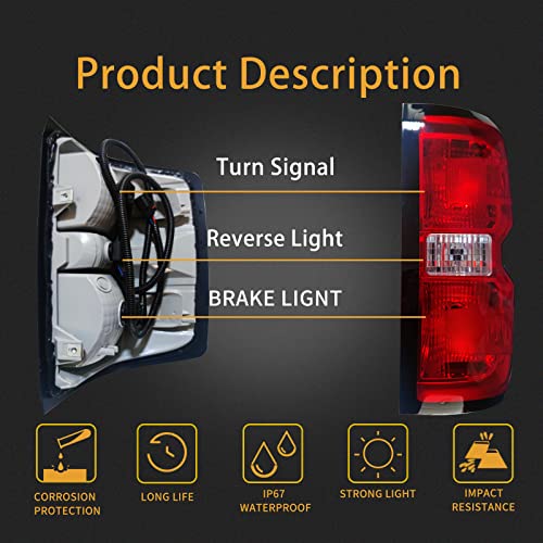 Right Passenger Side Rear Tail Light Assembly Compatible With 2016-2019 Chevy Silverado 1500 2500 Hd Gmc Sierra 3500 Hd Rear Brake Lamps Replacement Taillights With Bulb Inside And Wiring Harness #TOP1