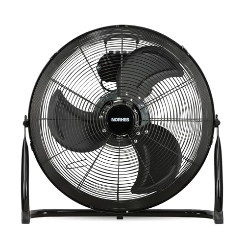 NORHES Soleq Ventilador de Suelo Industrial Negro. Motor de 90W. 3 Aspas Metálicas Ø51cm. Flujo de Aire Potente. 3 Velocidades. Basculación 90º. Base Antideslizante.