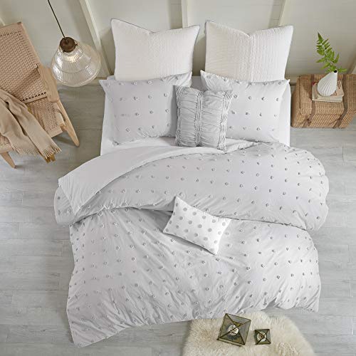 Urban Habitat Duvet Set 100% Cotton Jacquard, Tufts Accent, Shabby Chic All Season Cover For Comforter, Matching Shams, Decorative Pillows, King/California King (104 In X 92 In), Grey 7 Piece #TOP30