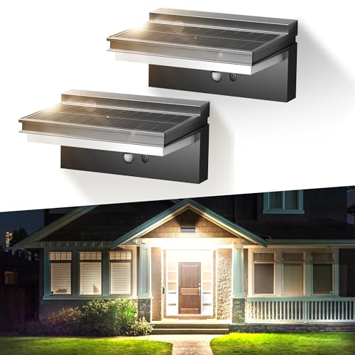Lampe Solaire Extérieur Détecteur de Mouvement Lot de 2, 4400mAh 1500 LM Très Lumineux Lumière Murale Extérieure, Étanche IP65 Applique Solaire Exterieur...